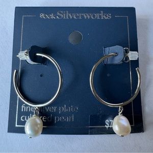 NEW Women’s Fine Silver Plate Cultured Pearl Earrings by Belk Silverworks NWT